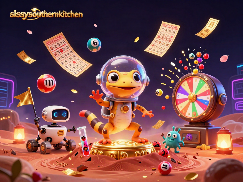 Sissy's Southern Kitchen sparks joy with exciting lottery balls and vibrant gaming elements in a mesmerizing casino scene.