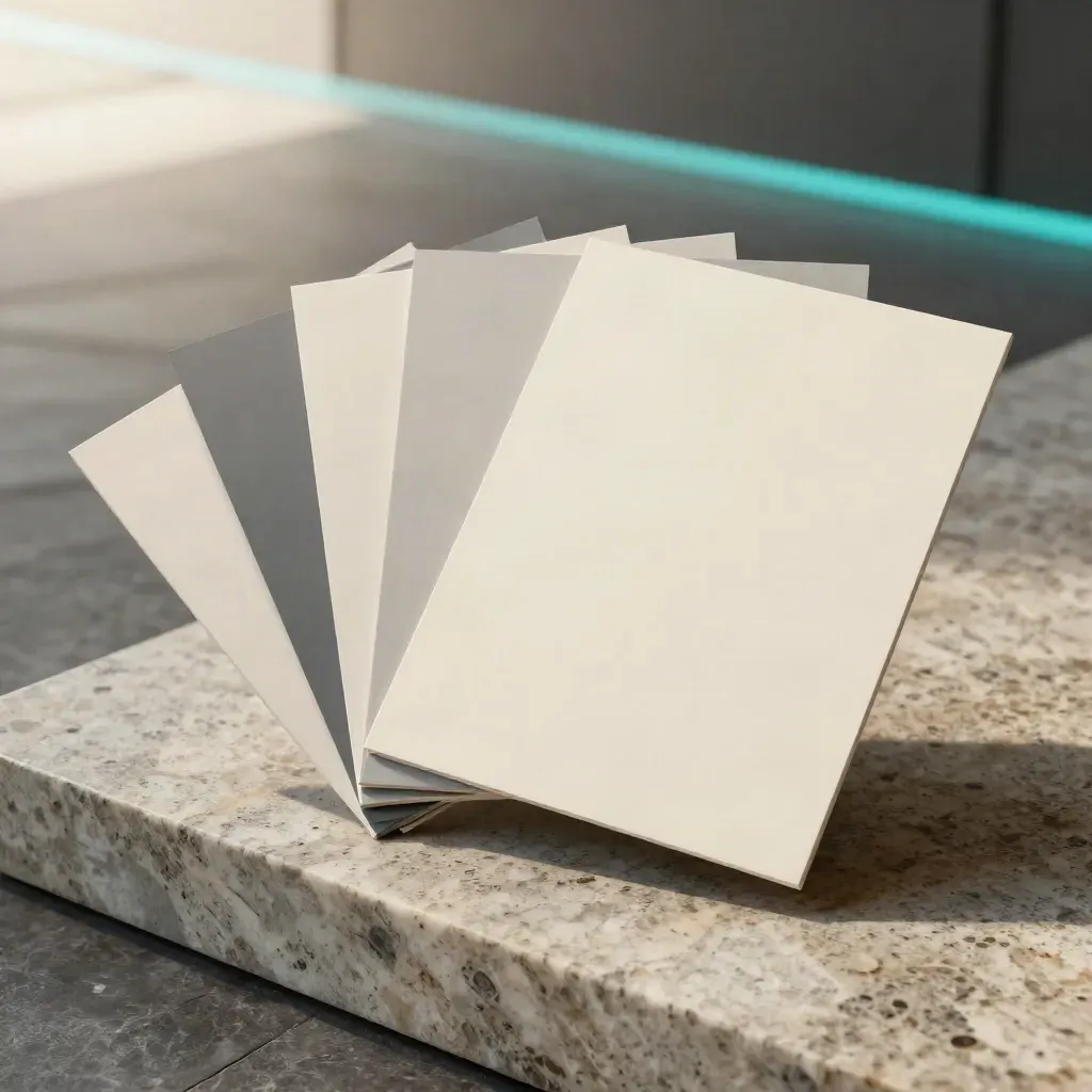 Paneles de lanzamiento web y SEO sobre piedra, con tarjetas móviles y acento cian